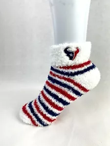 Houston Texans Fußball weiß mit marineblauen & roten Streifen weiche flauschige Schlafsocken - Bild 1 von 2