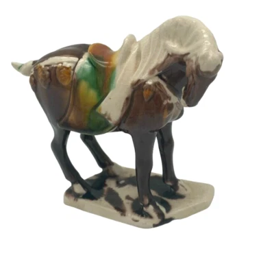 Китайский тан стиль трехцветный капельная глазурь керамическая война лошадь фигурка коричневый - Изображение 1 из 4