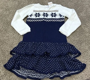 NWT Gymboree Fair Isle Flurry Christmas Holiday Navy Sweater Dress Girls Size 5 - Picture 1 of 2