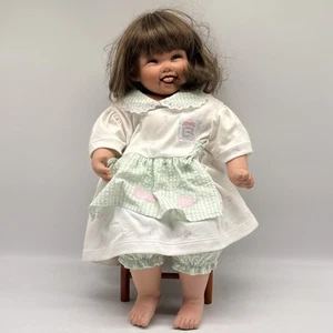 Vintage Brown Hair Green Eyes Porcelain Girl Doll W/ Chair!  - Picture 1 of 20