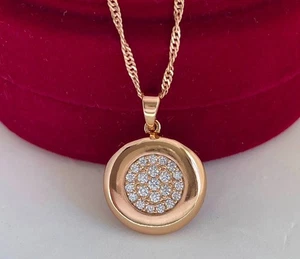 Collana medaglione lusso ciondolo zirconi oro 750 placcato oro 18 carati regalo - Foto 1 di 6