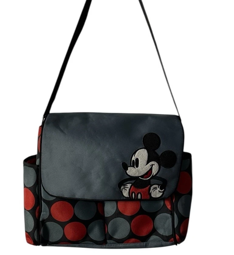 Disney Mickey Mouse Messenger Baby Diaper Bag Girls Boys 16x12 Dots Tote Neutral - Image 1 of 4