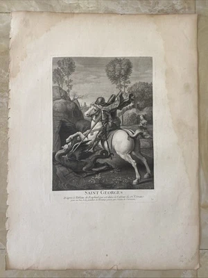 “San Giorgio A Cavallo ” antica incisione 53 × 40 cm - Immagine 1 di 2