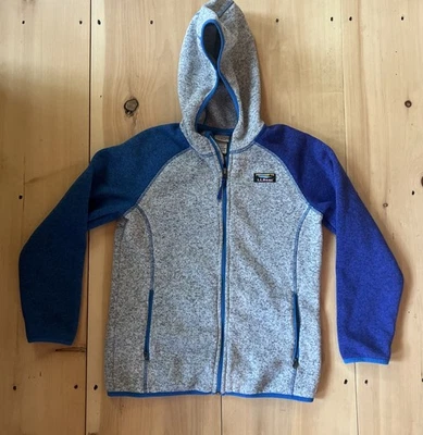 LL Bean Suéter Chaqueta Grande 14-16 Gris Azul Morado Sudadera con Capucha Cremallera Completa Foto 1 de 4