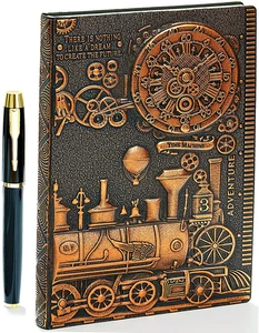 Vintage 3D geprägtes Leder Journal A5 - 200pg Tagebuch & Stift Geschenkset (Zug) - Bild 1 von 12