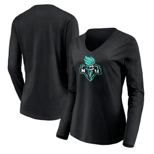 Women's Black New York Liberty Primary Logo Long Sleeve V-Neck T-Shirt - Picture 1 of 3