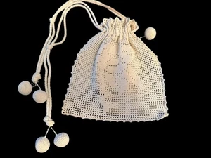 Antique Edwardian Crochet Reticule Purse Small Bridal Bag Drawstring 1900’s - Picture 1 of 24