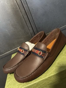 Gucci Mens Brown Cocoa Leather Interlocking GG Driver Loafers Size 14.5UK/15.5US - Picture 1 of 12