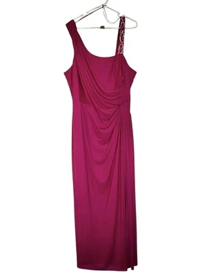 Alex Evenings Dress Plus Size 20W Raspberry Long Beaded Shoulder Draped Gown - Image 1 of 4