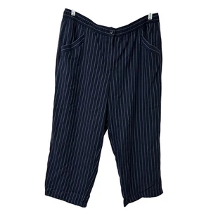 Eileen Fisher Womens Sz 1X Navy & White Pinstripe Wide Leg Crop Pants Nautical - Picture 1 of 5