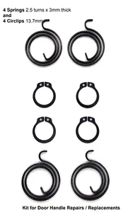 4 Springs and 4 Circlips for Door Handle Repairs. 2.5turns x 3mm thick Springs - Bild 1 von 4
