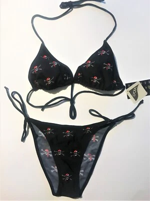 RED HAT SKULL BIKINI SWIMWEAR  - SIZE 11/12  SKULLS - BLACK & RED - Image 1 of 4