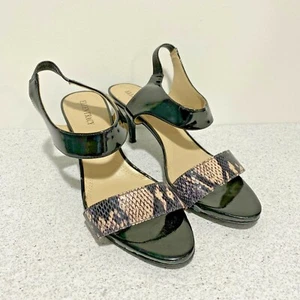 Ellen Tracy 9M black patent & snakeskin shoes 'Vinnie' sandals dressy high heels - Picture 1 of 8