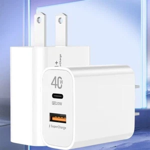 2 Pack Wall Charger Block, PD 20W Dual Port Power Delivery Fast Type C Charging - Picture 1 of 5