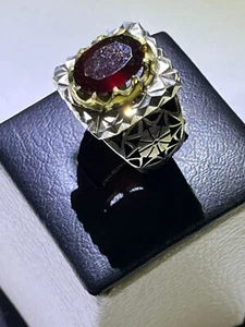 Men silver 925 Ring Authentic African Ruby Handmade ياقوت افريقي كرزي صياغة يوسف - Picture 1 of 21