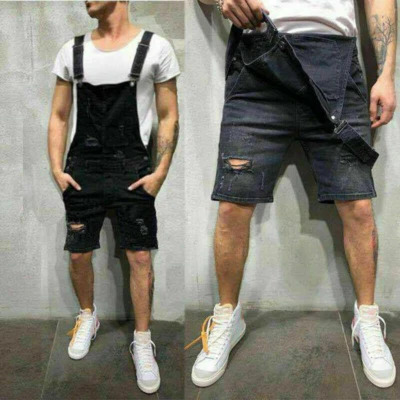 Herren Latzhose Shorts Knielange Ripped Denim Overall Jumpsuit kurz TrägerhoseTK - Bild 1 von 4