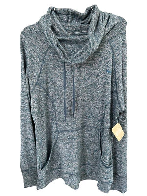 Suéter ligero cuello capucha verde azulado Reebok para mujer talla grande bolsillo canguro Foto 1 de 4