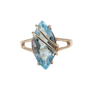 Anillo marquesa topacio azul oro amarillo liso 10K talla 6,5 - Imagen 1 de 6