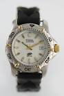 Fossil Watch Men White Date Stainless Steel Silver Gold 50m Black Leather Quartz