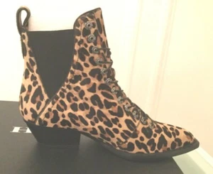 COACH LU BTE Leopard Calf Fur Ankle Boots Low Heel New 5.5 Lace Natural SS067 - Picture 1 of 8
