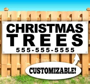 TELÉFONO PERSONALIZADO ÁRBOLES DE NAVIDAD # Publicidad Vinilo Bandera Letrero Muchos Tamaños EE. UU. - Imagen 1 de 5