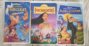 Disney Pocahantas, Hercules & The Emperor's New Groove VHS Tapes w/Clamshells - Picture 1 of 11