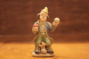 Clown Ceramic Vintage Figurines Juggling Balls Dog Statue Decor Home Colorful Ar - Picture 1 of 8