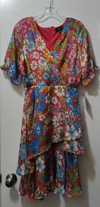 Tahari Asl Women's Multicolor Floral Semi Sheer Belted Faux Wrap Dress Size 8 - Picture 1 of 4
