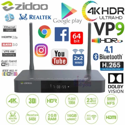 Zidoo Z9X Dolby Vision HDR 10+ Android 9.0 4K TV Box Home Theatre Media Player - Image 1 of 4