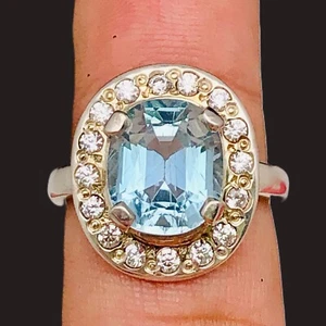 Natural Gemstone Aquamarine Ring - 925 Sterling Silver Hand Made Womens Jewelry - Picture 1 of 7