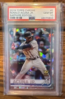 2019 Topps Chrome Sapphire Ronald Acuna Jr. PSA 10 Rookie Cup Atlanta Braves - Image 1 of 2