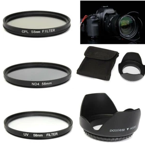 58mm UV CPL ND4 Circular Polarizing Filter Kit + Lens Hood For Canon Camera DSLR - Picture 1 of 7