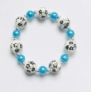 Stunning Black Floral Tribute Ceramic Bracelet With Turquoise Pearls Version 1 - Picture 1 of 1