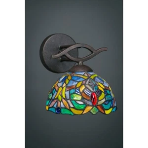 Toltec Revo Sconce, Granite, 7" Kaleidoscope Tiffany Glass - 141-DG-9905 - Picture 1 of 1