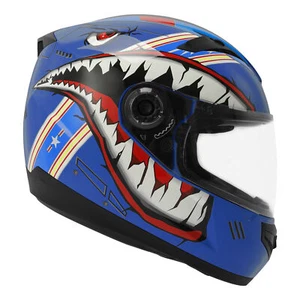 DOT Motorcycle Youth Kids Full Face Helmet Bike Shark Shark Blue Size S-XXL - Picture 1 of 13