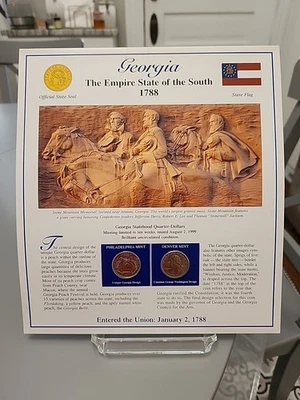 1999 P&D Georgia PCS Statehood Quarter & Stamp Vol 1 Sheet - FREE SHIPPING - Image 1 of 4