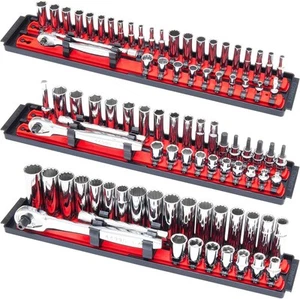 Ernst 8510 RD Socket Boss 3-Trays 6) 18" Rails Ratchet Holders in ¼ ⅜ ½" - Rrd - Foto 1 di 7