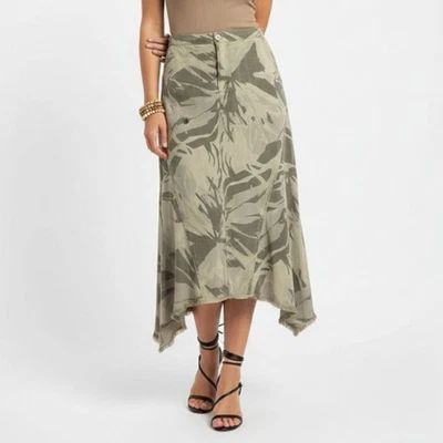 Falda midi XCVI estampado camuflaje dobladillo asimétrico XS Foto 1 de 4