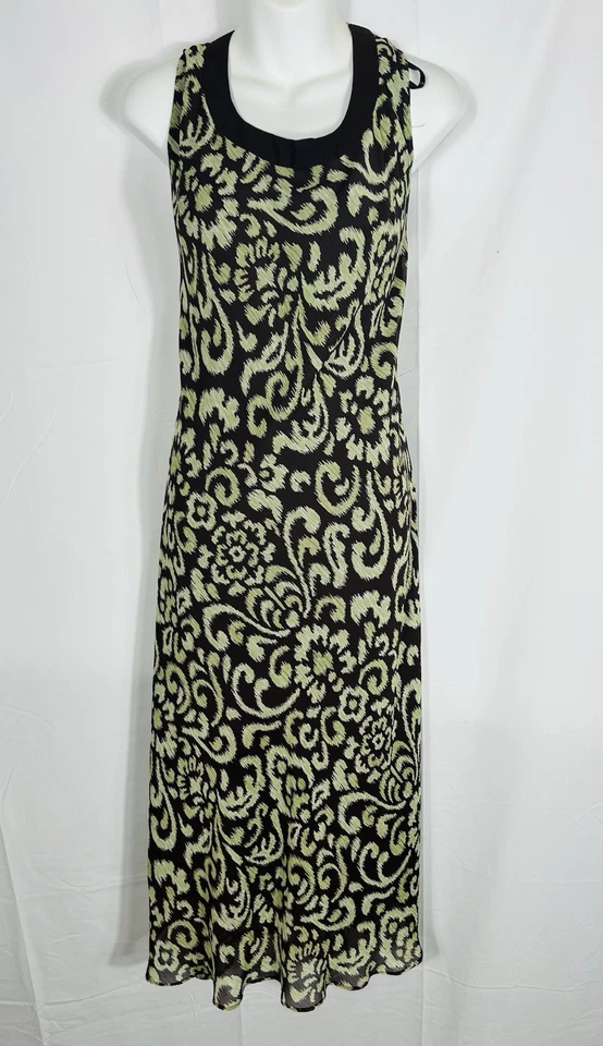 复古 90 年代长裙绿色棕色佩斯利波西米亚森林仙女垃圾 16 码 — 第 1/4 张图片