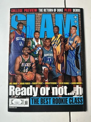 JOEL EMBIID WIGGINS RANDLE GORDON etc.  signed SLAM magazine NOV 2014 JSA - Image 1 of 4