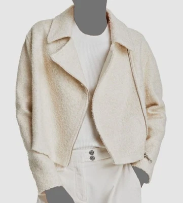 Hugo Boss Women's White Jabi Tweed Stretch Cropped Moto Jacket Coat Size XS - Image 1 of 2
