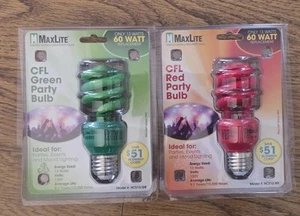 Green & Red CFL party bulbs MultiLite Lighting 13w=60w 120v Colored bulbs - Picture 1 of 5