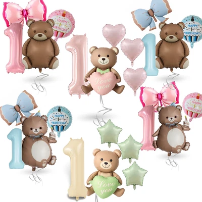 1st Birthday Balloon Set Number 1 with Bear Hearts & Stars Baby Party Decoration — 第 1/4 张图片