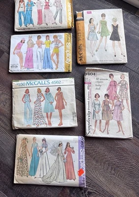 Lote De Colección Años 60 70 Misses Talla 12 14 Patrones de Costura Vestidos Pantalones Boho Prendas para el torso Foto 1 de 4