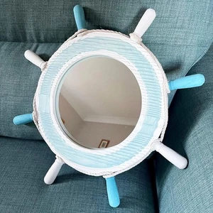 Ships Wheel Wall Mirror 41cm Nautical Rope Round Maritime Bathroom Decor Gift - Picture 1 of 2