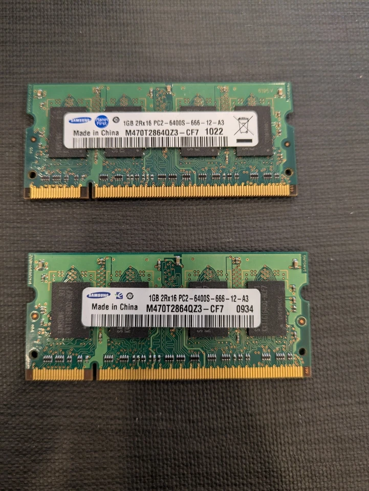Samsung 2 x 1GB (2GB) 2Rx16PC2-6400S-666-12-A3 Laptop Sodimm Memory - Image 1 of 1