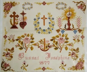 KREUZSTICHMUSTER TABELLE DMC ANTIK FRANZÖSISCH SAMPLER 1877 OOP - Bild 1 von 3