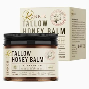 Beef Tallow for Skin Care: Grass-Fed Beef Tallow and Raw Honey Balm - Unscented - Picture 1 of 1