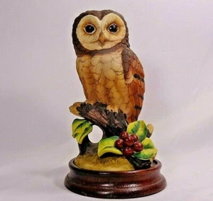 Eule von Stefani Porzellan Figur Statuette, Holzsockel, handbemalt in Japan - Bild 1 von 9