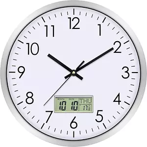 Digital Wall Clock with Date, Day, and Temperature - 12 Inch Non-Ticking Design - Picture 1 of 12